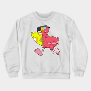 Flamingo as Surfer with Surfboard & Sunglasses Crewneck Sweatshirt